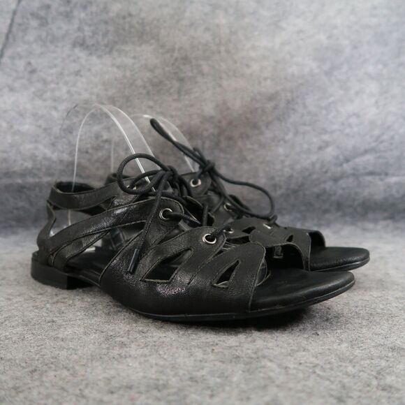 Vaneli Shoes Womens 9 Sandal Gladiator Leather Lace Up Flats Fashion Black Boho - Picture 1 of 15